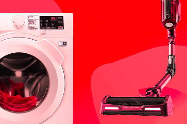 Banner soldes avec lave-linge et aspirateur