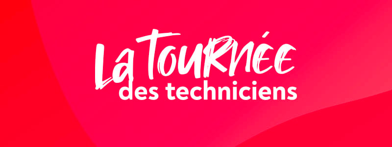 Un fond rouge avec crit dessus en blanc La tourne des techniciens