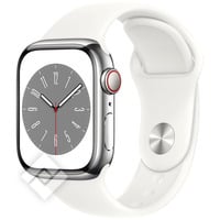 APPLE  WATCH SERIES 8 GPS + CELLULAR 41MM SILVER STAINLESS STEEL CASE WITH WHITE SPORT BAND - REGULAR