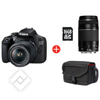 CANON EOS 2000D + 18-55 IS II (OBJECTIF STABILIS) +75-300 III + BAG + SD 16GB