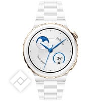 HUAWEI WATCH GT 3 PRO - GOLD BEZEL + WHITE CERAMIC CASE + WHITE LEATHER STRAP