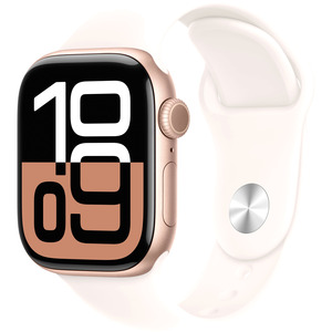 APPLE Watch Series 10 GPS + Cellular 42mm Botier en aluminium or rose , Bracelet Sport rose tendre - M/L