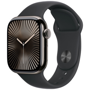 APPLE Watch Series 10 GPS + Cellular 42mm Botier en titane ardoise , Bracelet Sport noir - M/L