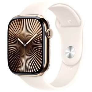 APPLE Watch Series 10 GPS + Cellular 46mm Botier en titane or , Bracelet Sport lumire stellaire - S/M