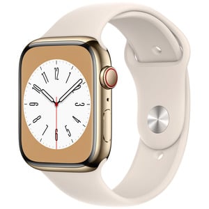 APPLE  Watch Series 8 GPS + Cellular 45mm Gold Stainless Steel Case with Starlight Sport Band - Regular