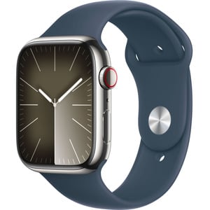 APPLE  Watch Series9 GPS + Cellular 45mm Silver Stainless Steel Case with Storm Blue Sport Band - M/L