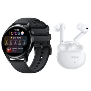 HUAWEI WATCH 3 BLACK + BLACK STRAP ESIM + FREEBUDS 4i WHITE