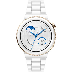 HUAWEI WATCH GT 3 PRO - GOLD BEZEL + WHITE CERAMIC CASE + WHITE LEATHER STRAP