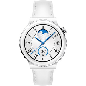 HUAWEI WATCH GT 3 PRO - SILVER BEZEL + WHITE CERAMIC CASE + WHITE LEATHER STRAP