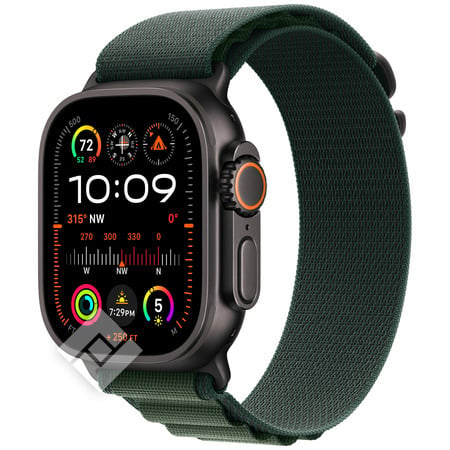 APPLE Watch Ultra 2 GPS + Cellular 49mm Botier en titane noir , Boucle Alpine vert fonc - Medium