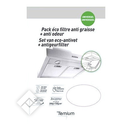 TEMIUM PACK ECO FILTRES ANTI GRAISSE + ANTI ODEUR UNIVERSEL ET DECOUPABLE