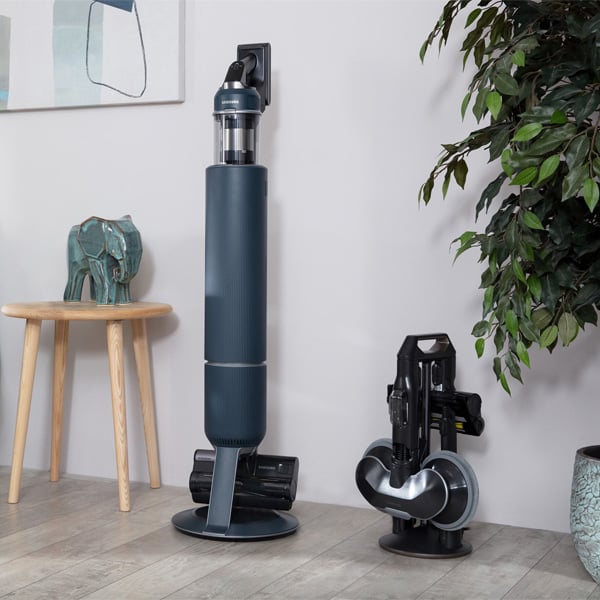 Aspirateur  ct d'un tabouret avec un bibelot lphant, un cadre et une plante