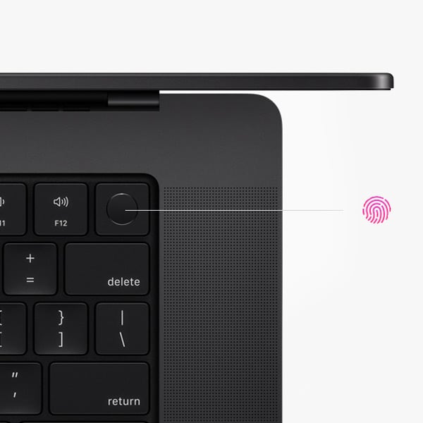 La zone Touch ID est montre sur le clavier du MacBook Pro