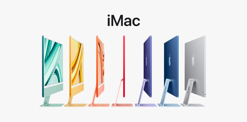 L'Apple iMac en 7 couleurs sur un fond gris